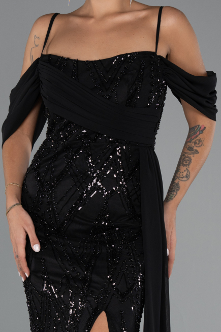 Long Black Beaded Evening Dress ABU5316