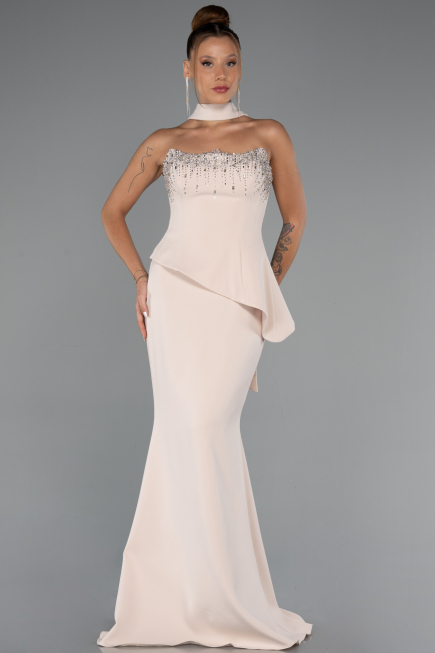 Long Beige Mermaid Prom Dress ABU5329