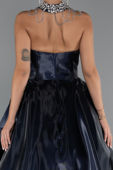 Long Navy Blue Satin Evening Dress ABU5324