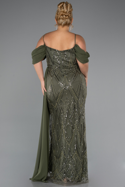 Long Olive Drab Beaded Formal Plus Size Dress ABU5319