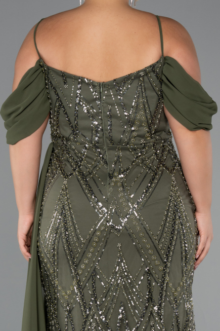 Long Olive Drab Beaded Formal Plus Size Dress ABU5319