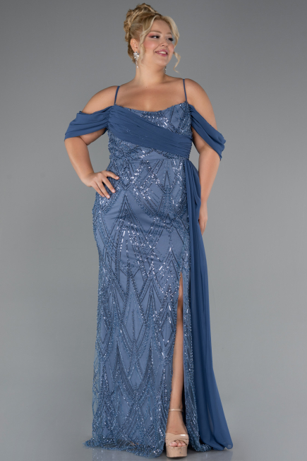 Long Indigo Beaded Formal Plus Size Dress ABU5319