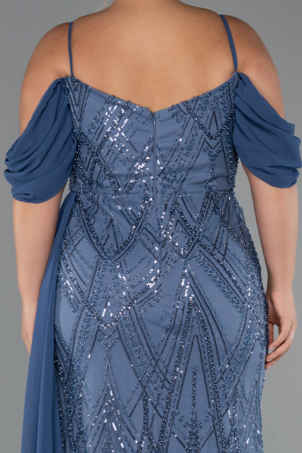 Long Indigo Beaded Formal Plus Size Dress ABU5319