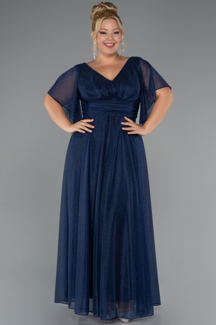 Long Navy Blue Plus Size Evening Dress ABU5323