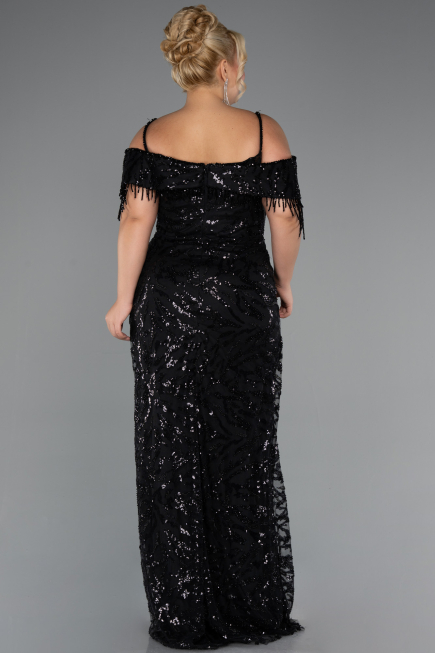 Long Black Beaded Plus Size Evening Gown ABU5326