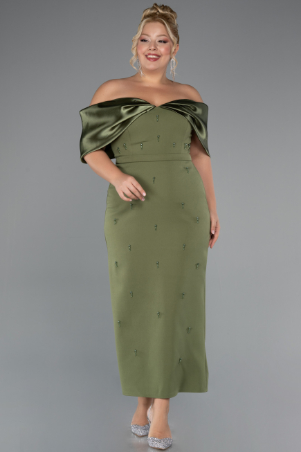 Midi Olive Drab Plus Size Cocktail Dress ABK2379
