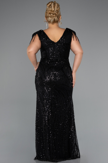 Long Black Beaded Plus Size Evening Dress ABU5336