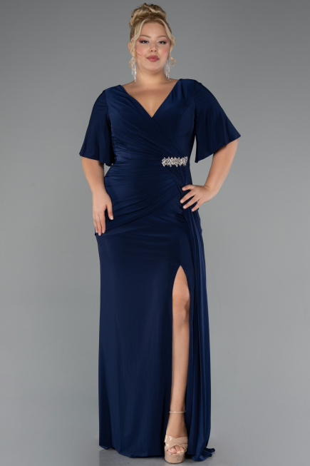 Long Navy Blue Plus Size Evening Dress ABU5287