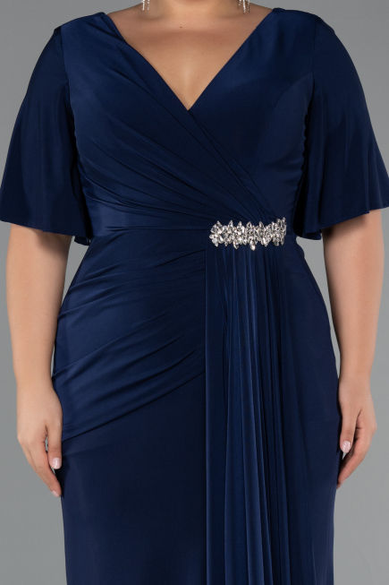 Long Navy Blue Plus Size Evening Dress ABU5287