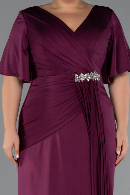 Long Cherry Colored Plus Size Evening Dress ABU5287