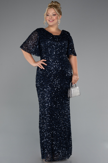 Long Navy Blue Formal Plus Size Dress ABU5318