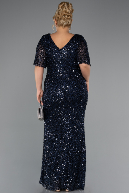 Long Navy Blue Formal Plus Size Dress ABU5318