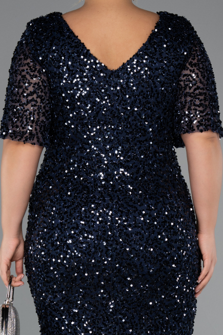 Long Navy Blue Formal Plus Size Dress ABU5318