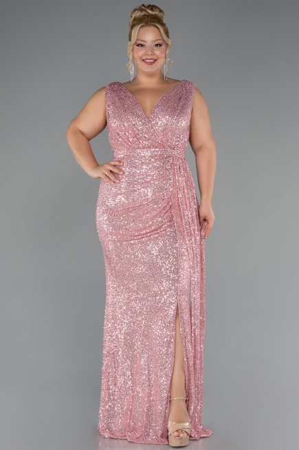 Long Powder Color Scaly Plus Size Evening Dress ABU3194