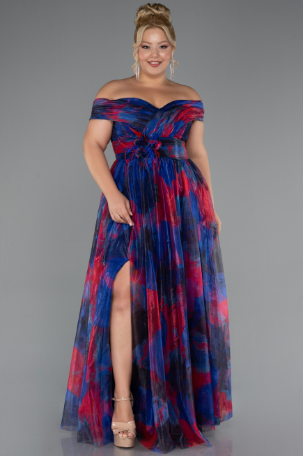 Long Navy Blue Plus Size Evening Gown ABU5263