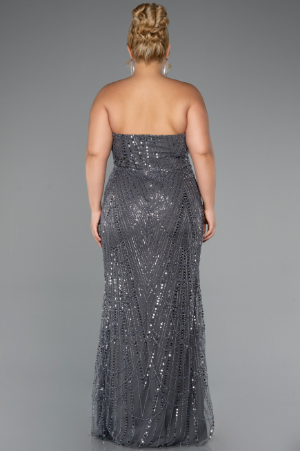 Long Anthracite Beaded Plus Size Wedding Dress ABU5328