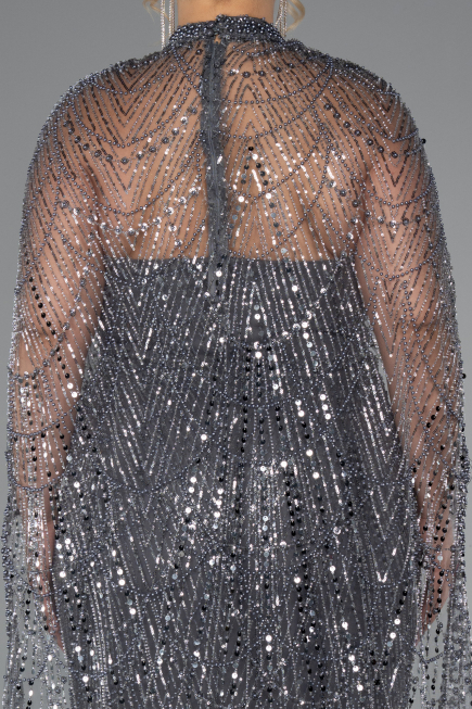 Long Anthracite Beaded Plus Size Wedding Dress ABU5328