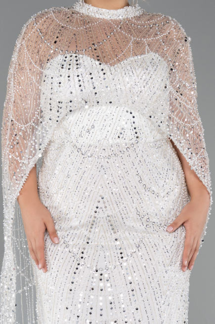 Long White Beaded Plus Size Wedding Dress ABU5328