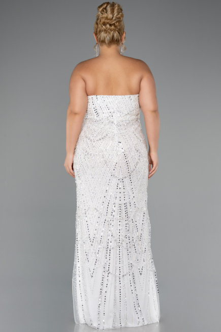 Long White Beaded Plus Size Wedding Dress ABU5328