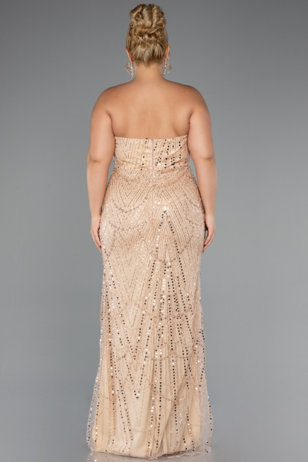Long Gold Beaded Plus Size Wedding Dress ABU5328