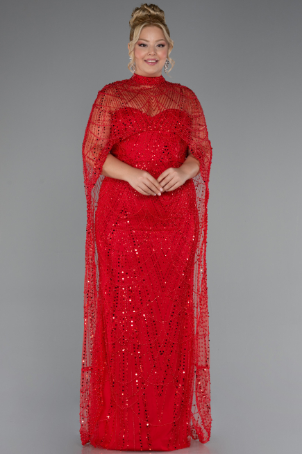 Long Red Beaded Plus Size Wedding Dress ABU5328