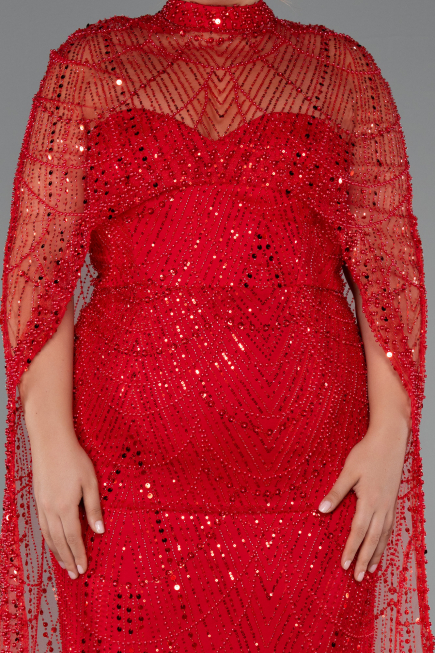 Long Red Beaded Plus Size Wedding Dress ABU5328