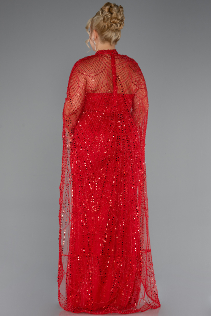 Long Red Beaded Plus Size Wedding Dress ABU5328