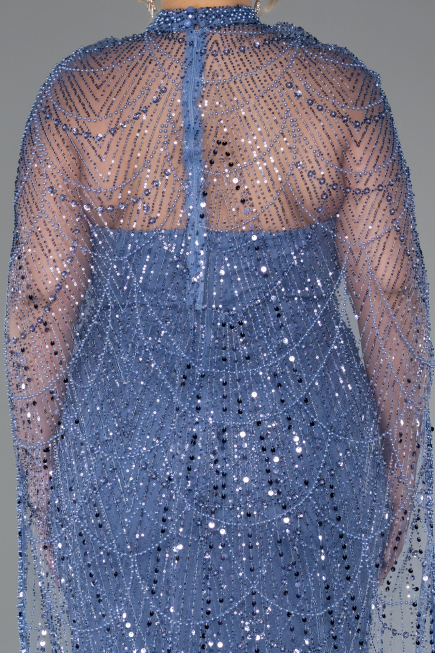 Long Blue Beaded Plus Size Wedding Dress ABU5328