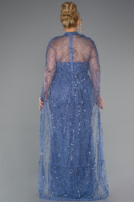 Long Blue Beaded Plus Size Wedding Dress ABU5328