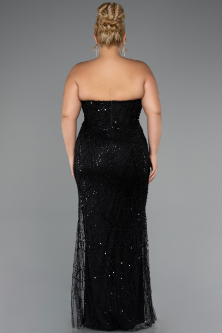 Long Black Beaded Plus Size Wedding Dress ABU5328