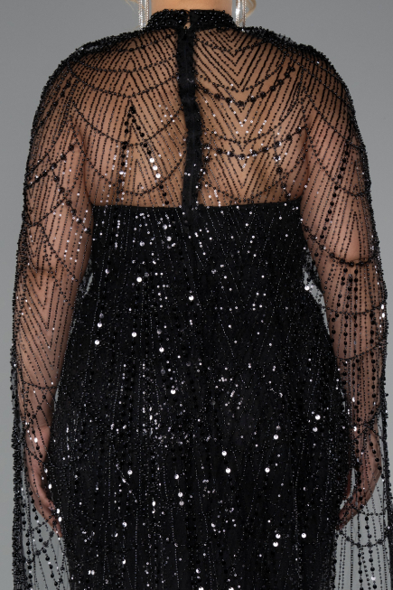 Long Black Beaded Plus Size Wedding Dress ABU5328