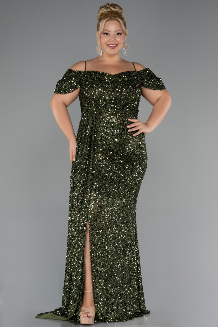 Long Olive Drab Plus Size Evening Gown ABU5232