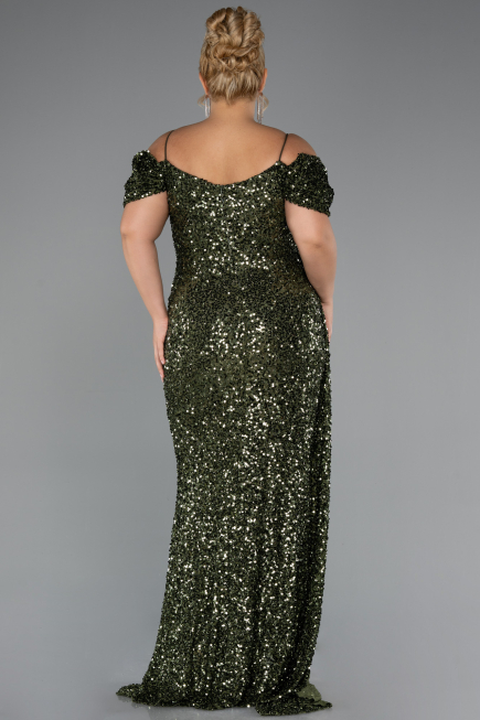 Long Olive Drab Plus Size Evening Gown ABU5232