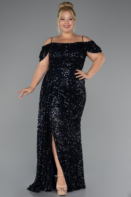 Long Navy Blue Plus Size Evening Gown ABU5232