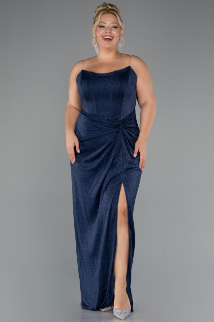 Long Navy Blue Plus Size Evening Gown ABU5340