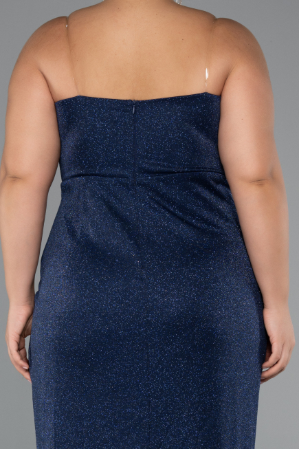 Long Navy Blue Plus Size Evening Gown ABU5340