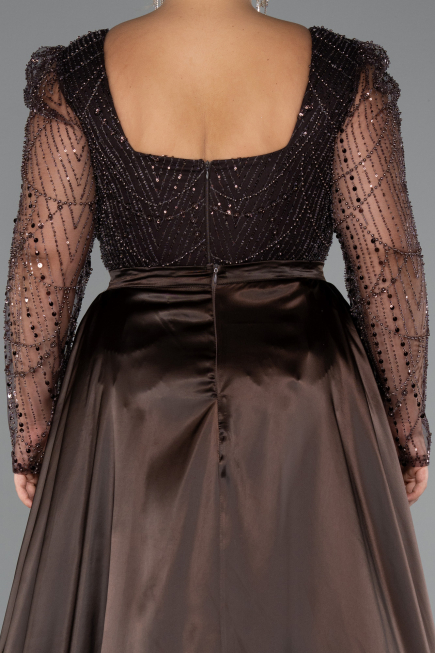 Brown Long Beaded Plus Size Engagement Dress ABU4761