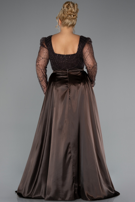 Brown Long Beaded Plus Size Engagement Dress ABU4761