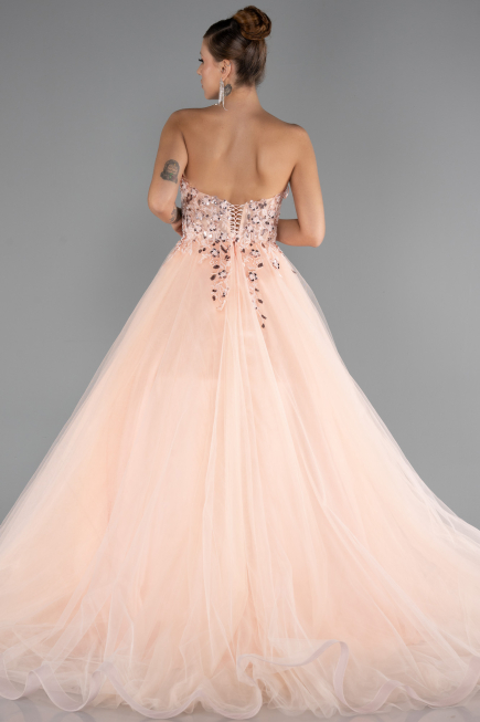 Long Salmon Haute Couture Dress ABU5342