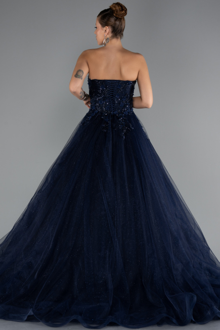 Long Navy Blue Special Design Engagement Dress ABU5344