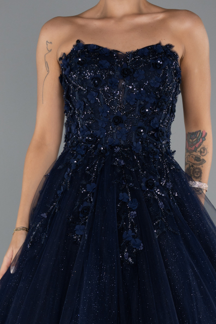 Long Navy Blue Special Design Engagement Dress ABU5344
