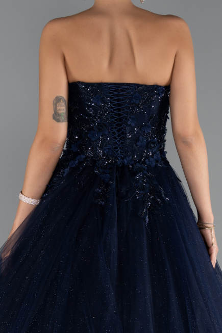Long Navy Blue Special Design Engagement Dress ABU5344