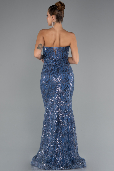 Long Indigo Beaded Evening Dress ABU5345