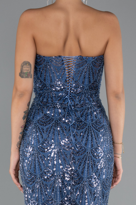 Long Indigo Beaded Evening Dress ABU5345