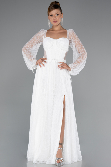 Long White Dantelle Evening Dress ABU5334