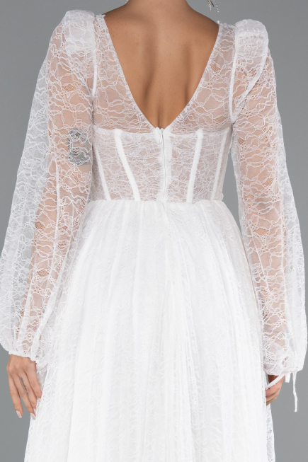 Long White Dantelle Evening Dress ABU5334