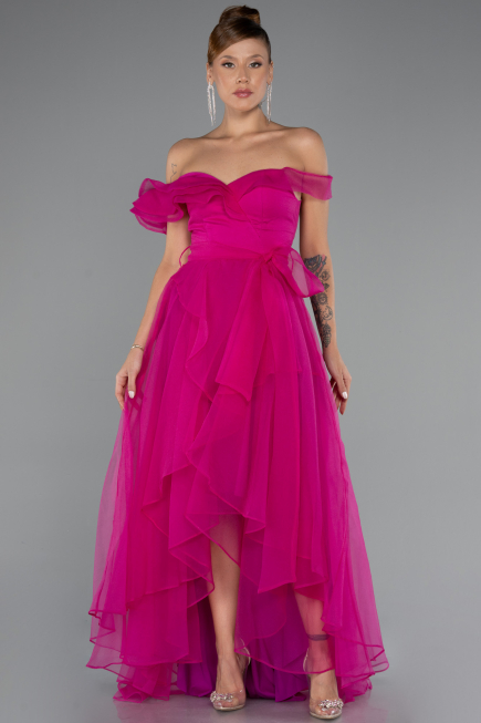 Front Short Back Long Fuchsia Prom Gown ABO120