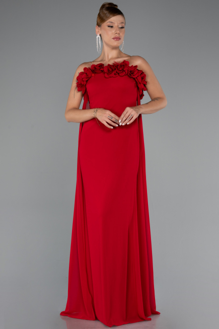 Long Red Chiffon Prom Gown ABU5351