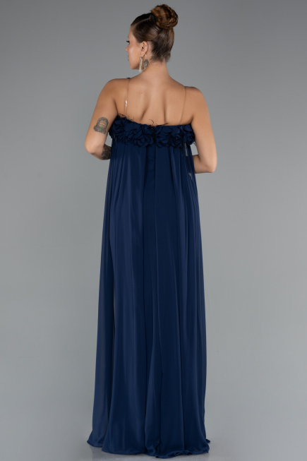 Long Navy Blue Chiffon Prom Gown ABU5351