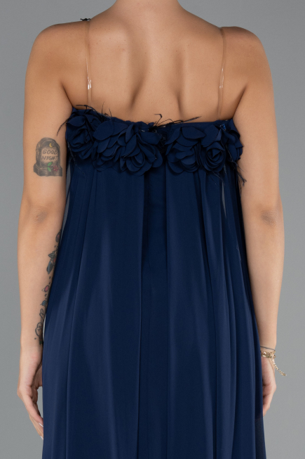 Long Navy Blue Chiffon Prom Gown ABU5351